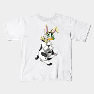 Bobtail BunnyCat: Black Bicolor (Yellow) Kids T-Shirt